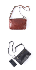 Vintage Black Leather Mens Cool Small Side Bag Messenger Bag Brown Postman Courier Bag for Men