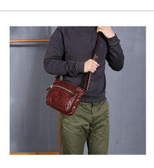 Vintage Black Leather Mens Cool Small Side Bag Messenger Bag Brown Postman Courier Bag for Men