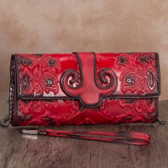 Vintage Sunflowers Red Leather Wristlet Wallet Womens Floral Shoulder Wallet Purse Zip Crossbody Purse Chain Shoulder Bag for Women