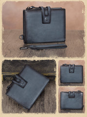 Vintage Gray Leather Small Wristlet Wallet Womens - Overall View