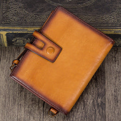 Vintage Coffee Leather Small Wristlet Wallet Womens Billfold Wallet Bifold Small Wallet for Women