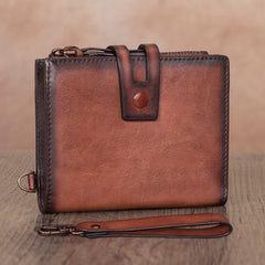 Vintage Gray Leather Small Wristlet Wallet Womens Billfold Wallet Bifold Small Wallet for Women
