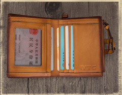 Vintage Tan Leather Small Wristlet Wallet Womens - Open View