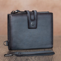 Vintage Coffee Leather Small Wristlet Wallet Womens Billfold Wallet Bifold Small Wallet for Women