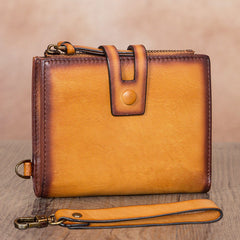 Vintage Gray Leather Small Wristlet Wallet Womens - Leather Texture Detail