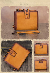 Vintage Coffee Leather Small Wristlet Wallet Womens Billfold Wallet Bifold Small Wallet for Women