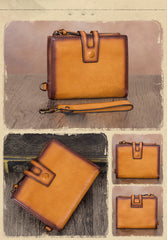 Vintage Tan Leather Small Wristlet Wallet Womens - Stitching Detail