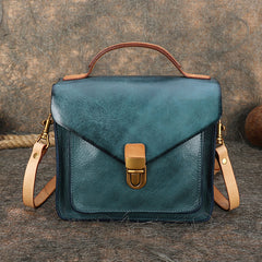 Vintage Leather Womens Square Satchels Shoulder Bags - Bill Slots Detail