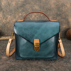 Vintage Tan Leather Womens Square Satchel Shoulder - Bill Slots Detail