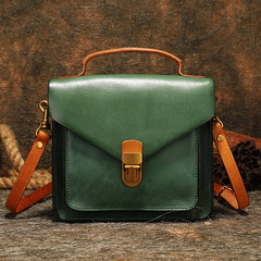Vintage Tan Leather Womens Square Satchel Shoulder - Chain Detail