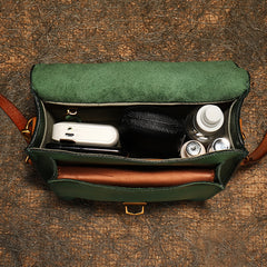 Vintage Tan Leather Womens Square Satchel Shoulder - Leather Texture Detail
