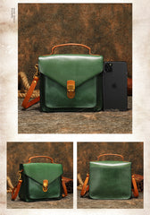 Vintage Tan Leather Womens Square Satchel Shoulder - Stitching Detail