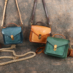 Vintage Leather Womens Square Satchels Shoulder Bags - Interior View