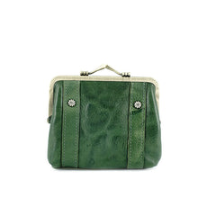 Vintage Women Green Leather Billfold Wallet Frame Clasp Coin Wallet Change Wallet For Women