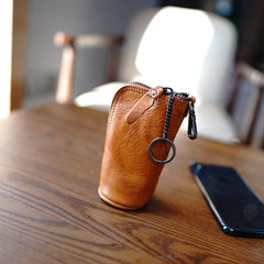 Vintage Women Blue Leather Zip Key Wallet Car Key Holder Coin Wallet Coin Pouch Change Wallet For Women