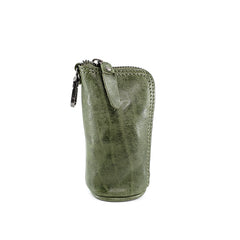 Vintage Women Brown Leather Zip Key Wallet - Stitching Detail