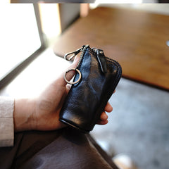 Vintage Women Brown Leather Zip Key Wallet - Interior View