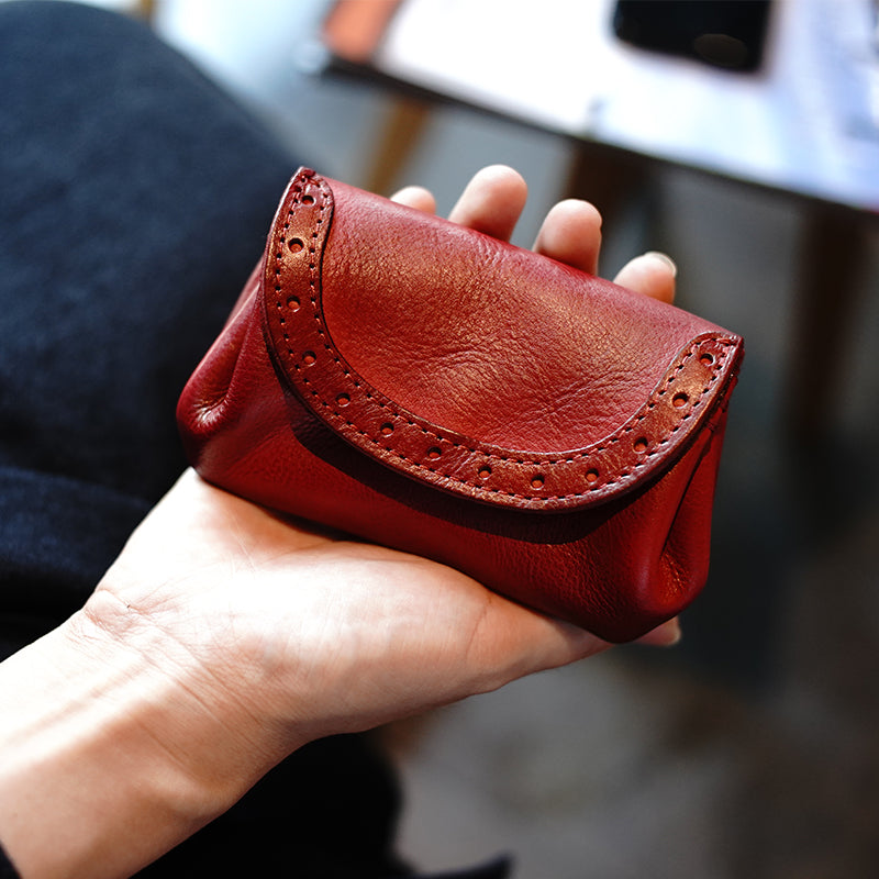 Vintage Women Brown Leather Billfold Wallet Lace - Stitching Detail