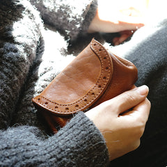 Vintage Women Brown Leather Billfold Wallet Lace Coin Wallet Change Wallet For Women