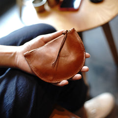 Vintage Women Brown Leather Zip Coin Pouch Saddle Coin Wallet Change Wallet For Women