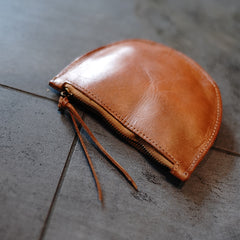 Vintage Women Brown Leather Zip Coin Pouch Saddle Coin Wallet Change Wallet For Women