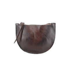 Vintage Women Brown Leather Zip Coin Pouch Saddle Coin Wallet Change Wallet For Women