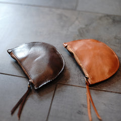 Vintage Women Brown Leather Zip Coin Pouch Saddle Coin Wallet Change Wallet For Women