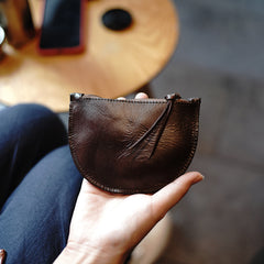 Vintage Women Coffee Leather Zip Coin Pouch Saddle Coin Wallet Change Wallet For Women