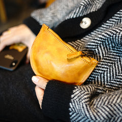 Vintage Women Brown Leather Zip Coin Pouch Saddle Coin Wallet Change Wallet For Women