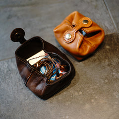 Vintage Women Black Leather Coin Pouch Catch All Tray Coin Wallet Change Wallet For Women
