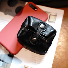 Vintage Women Black Leather Coin Pouch Catch All Tray Coin Wallet Change Wallet For Women