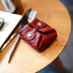 Vintage Women Brown Leather Coin Pouch Catch - Bill Slots Detail