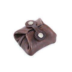 Vintage Women Brown Leather Coin Pouch Catch - Leather Texture Detail