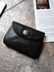 Vintage Women Black Leather Billfold Wallet Slim Coin Wallets Headphone Case Cord Organizer For Women