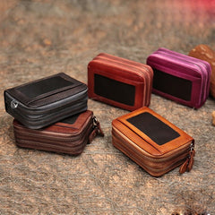 Vintage Women Leather Card Holder Small Double Zip Card Wallet Small Wallet For Women