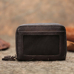 Vintage Women Gray Leather Card Holders Small Double Zip Card Wallet Small Wallet For Women