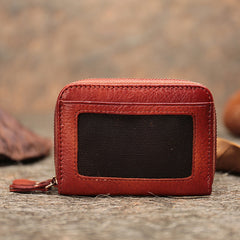 Vintage Women Red Leather Card Holders Small Double Zip Card Wallet Small Wallet For Women