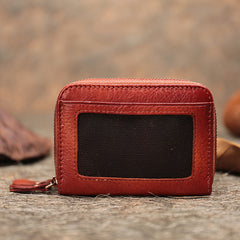 Vintage Women Brown Leather Card Holders Small Double Zip Card Wallet Small Wallet For Women