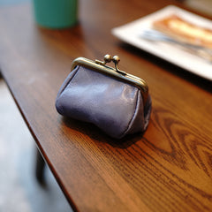 Vintage Women Purple Leather Coin Wallet Frame Clasp Coin Pouch Change Wallet For Women