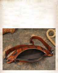 Vintage Women Brown Leather Rivet Waist Bag - Leather Detail