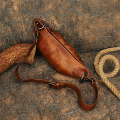 Vintage Women Brown Leather Rivet Waist Bag - Back View Open