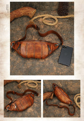 Vintage Women Brown Leather Rivet Waist Bag - Lifestyle View