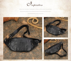 Vintage Women Coffee Leather Rivet Waist Bag Fanny Pack Handmade Shoulder Rivet Hip Packs for Women