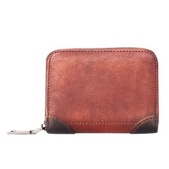 Vintage Women Brown Leather Small Wallet Zip Around Bifold Billfold Wallet with Coin Pocket For Women