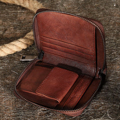 Vintage Women Leather Small Wallet Zip Around Bifold Billfold Wallet with Coin Pocket For Women