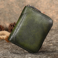 Vintage Women Tan Leather Small Wallet Zip Around Bifold Billfold Wallet with Coin Pocket For Women