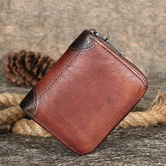 Vintage Women Gray Leather Small Wallet Zip Around Bifold Billfold Wallet with Coin Pocket For Women