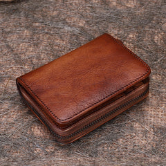 Vintage Women Leather Small Wallet with Zip Around Card Holders Bifold Small Wallet Billfold For Women