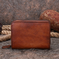 Vintage Women Brown Leather Small Wallet with - Stitching Detail
