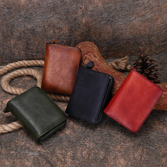 Vintage Women Leather Small Wallet with Zip Around Card Holders Bifold Small Wallet Billfold For Women